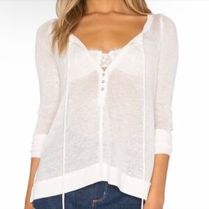 Free People Large Affogato Hacci Henley Sheer White Long Sleeve Top Bella Elena